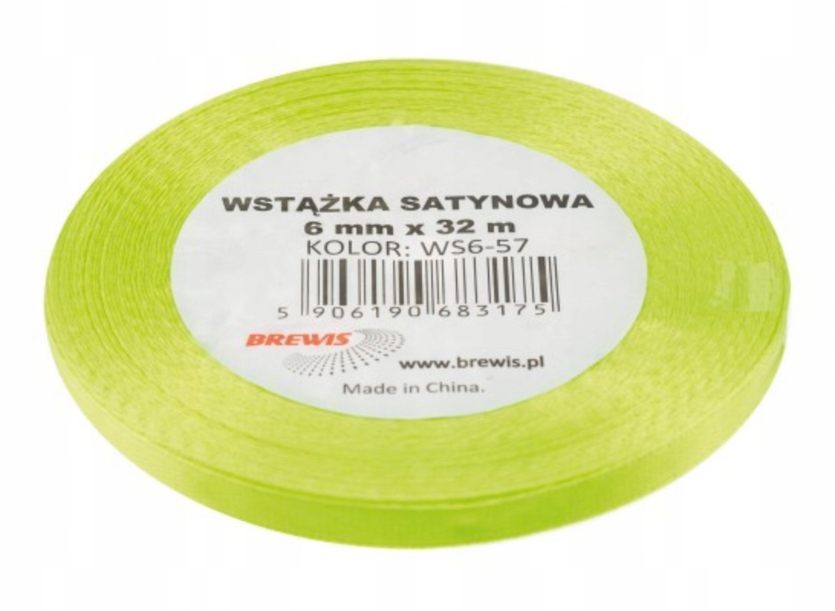 Brewis Wstążka dekoracyjna satynowa 6mm/32m jasnozielona