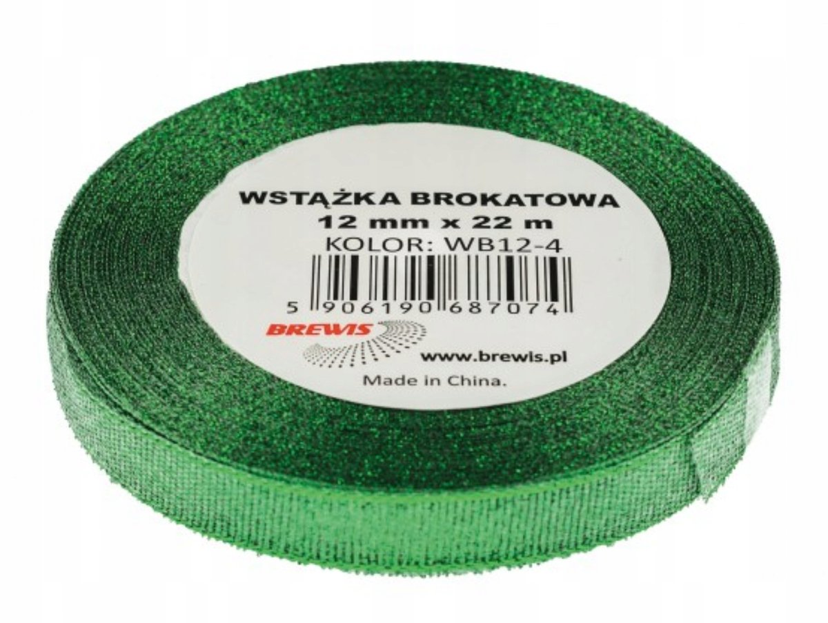 BREWIS Wstążka dekoracyjna brokatowa 12mm zielona Brewis WB12-4