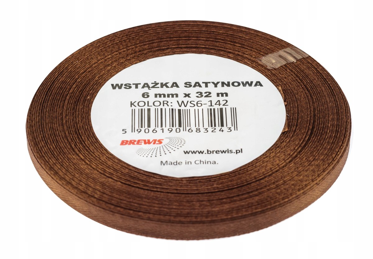 Brewis Wstążka dekoracyjna satynowa 6mm/32m brązowa 142