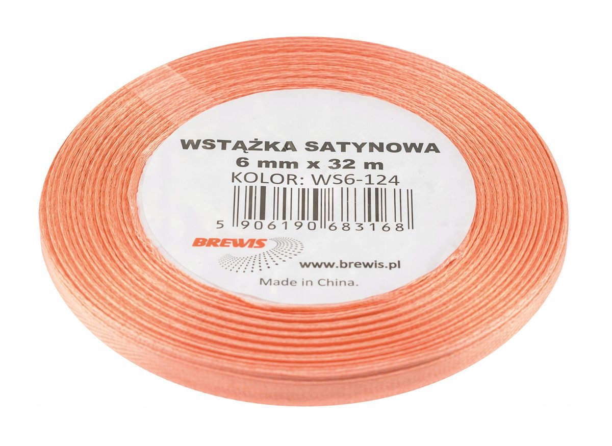 BREWIS Wstążka dekoracyjna satynowa 6mm/32m łososiowa Brewis 124