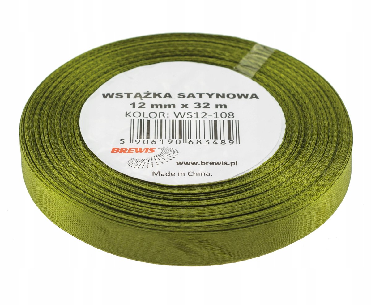 Brewis Wstążka dekoracyjna satynowa 12mmx32m oliwkowa 108