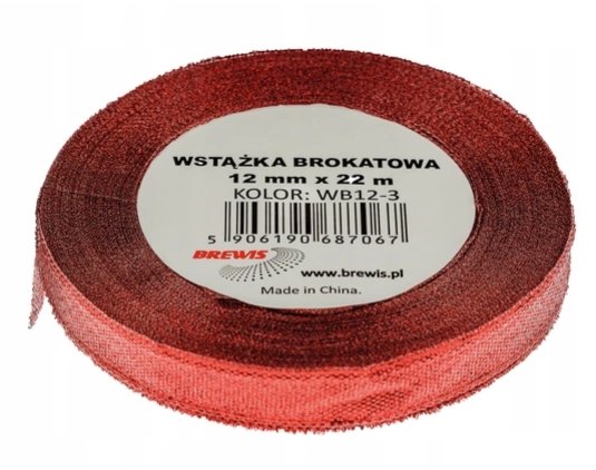 BREWIS Wstążka dekoracyjna brokatowa 12mm czerwona Brewis WB12-3