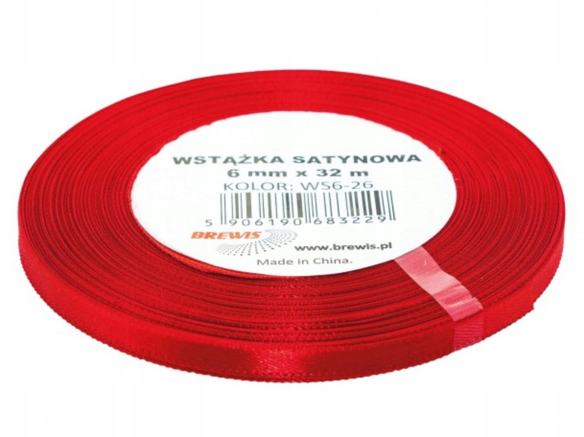 BREWIS Wstążka dekoracyjna satynowa 6mm/32m jasnoczerw Brewis 26