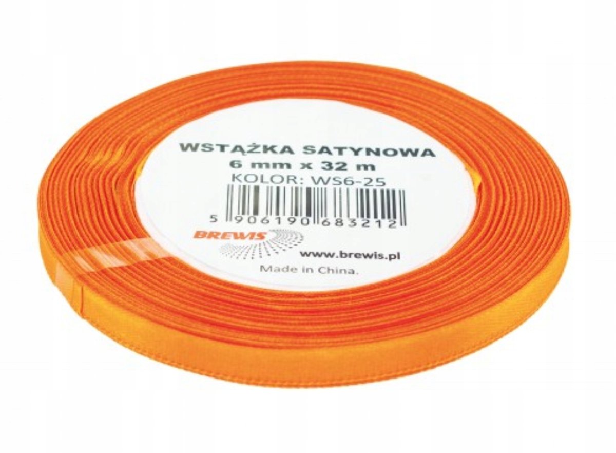 Brewis Wstążka dekoracyjna satynowa 6mmx32m pomarańczowa 25