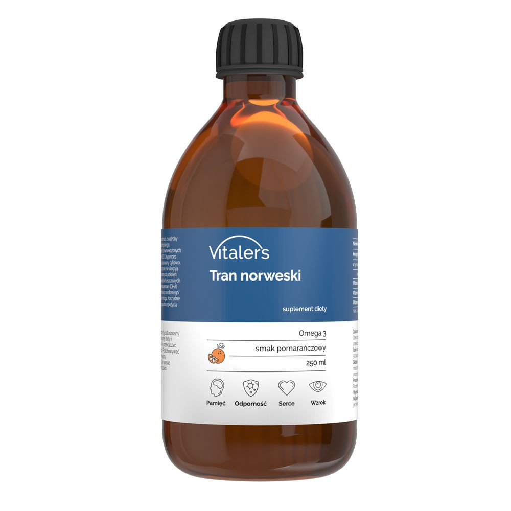Vitaler's, Tran norweski Omega-3 1200 mg, Pomarańczowy, 250 ml