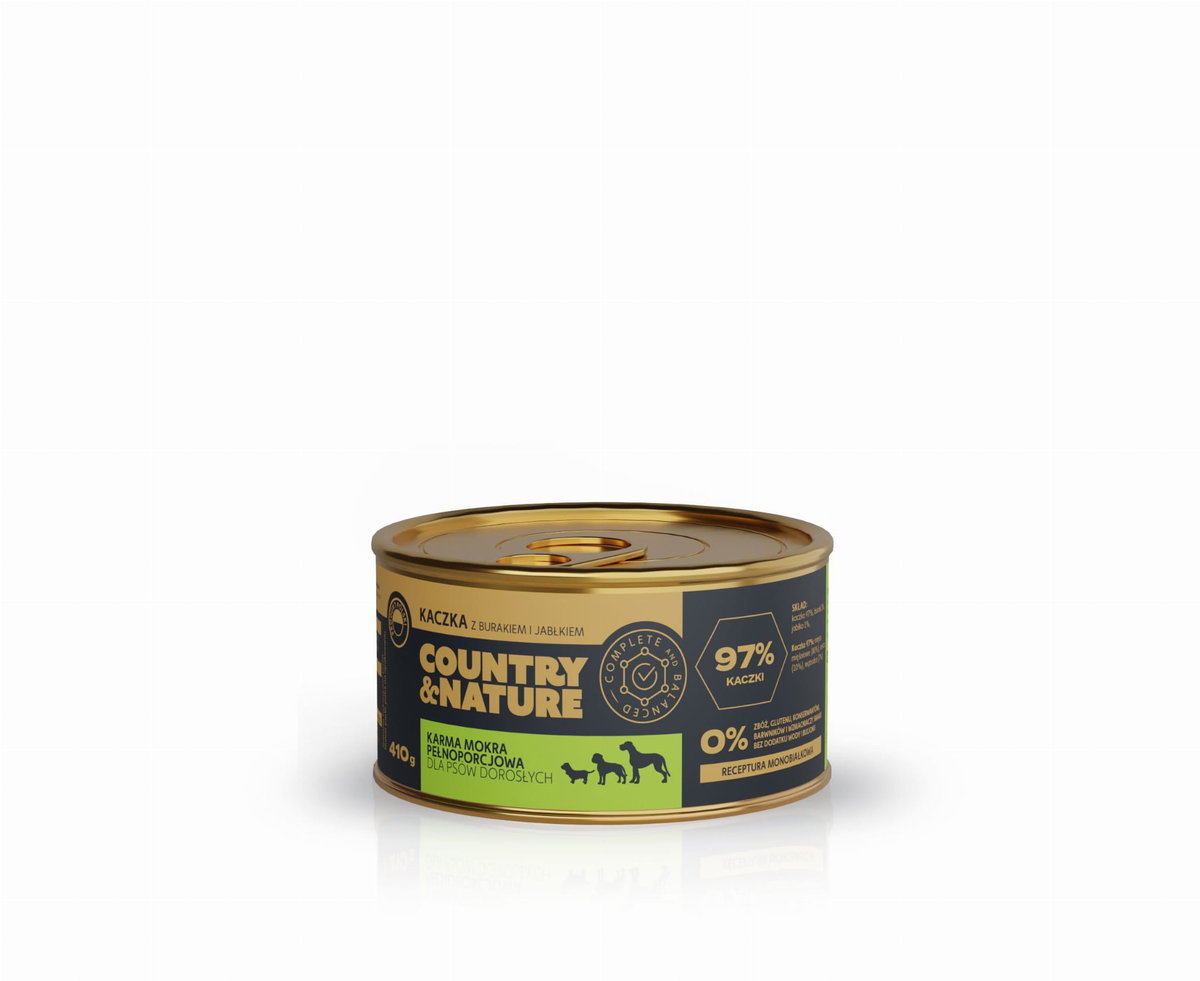 Country&Nature Kaczka 97% z burakiem 410g - mokra karma dla psów dorosłych, wszystkich ras, 410g Złóż zamówienie do 11.00, odbierz JUTRO