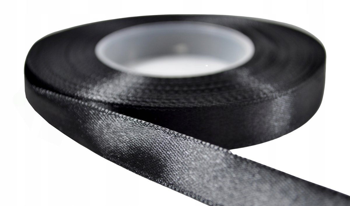 WSTĄŻKA SATYNOWA 12 MM CZARNA