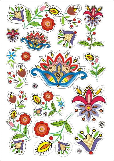 Zestaw naklejek folk - wzory kaszubskie - haft wdzydzki