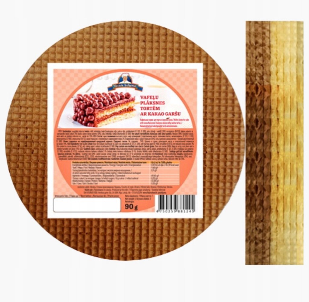Płatki waflowe do ciasta o smaku kakaowym  Vecais bekeris, 90g / 1x16