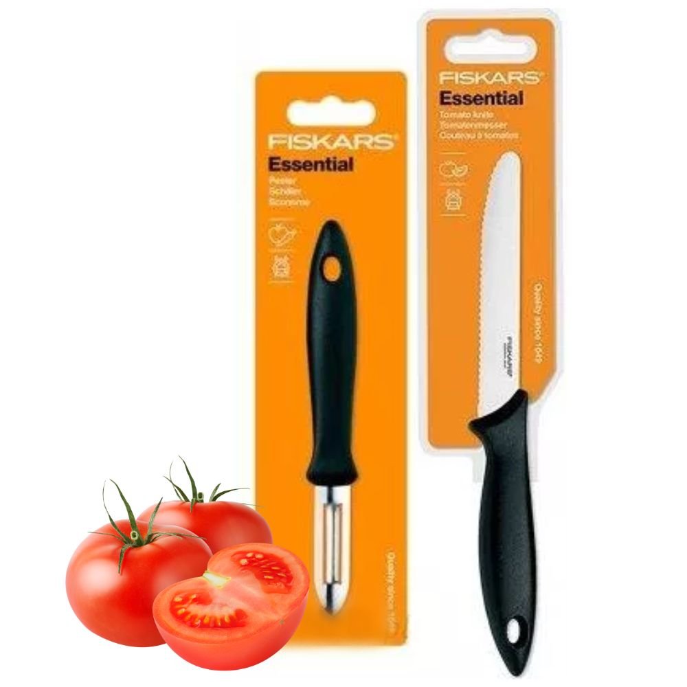 Fiskars Zestaw Nóż do pomidorów 12 cm+skrobaczka do warzyw