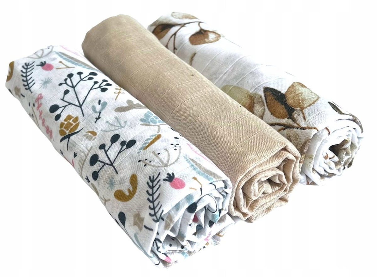 Czas Bobasa Pieluchy Pieluszki Muślinowe Premium 3szt 70x75cm Złote Kwiaty