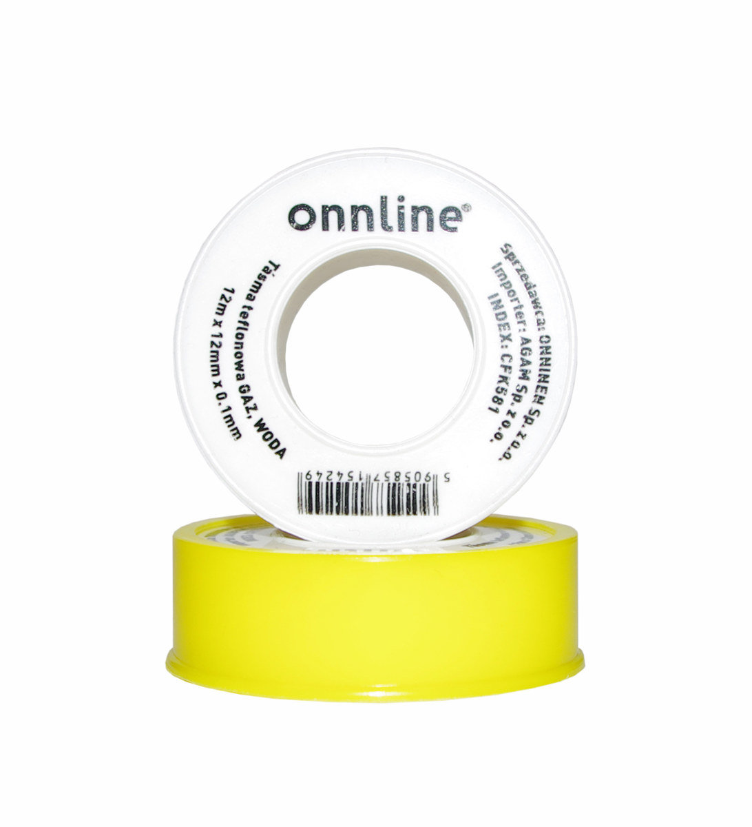 Onnline Taśma teflonowa 12m x 12mm x 0,1mm GAZ, WODA (żółta)