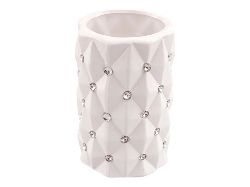 Wazon ceramiczny z kryształkami glamour biały okrągły pikowany 18 cm