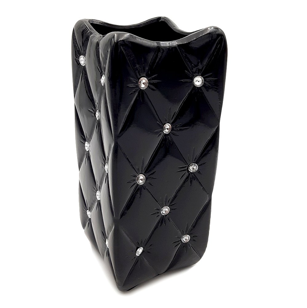 Wazon ceramiczny z kryształkami czarny glamour pikowany 27 cm