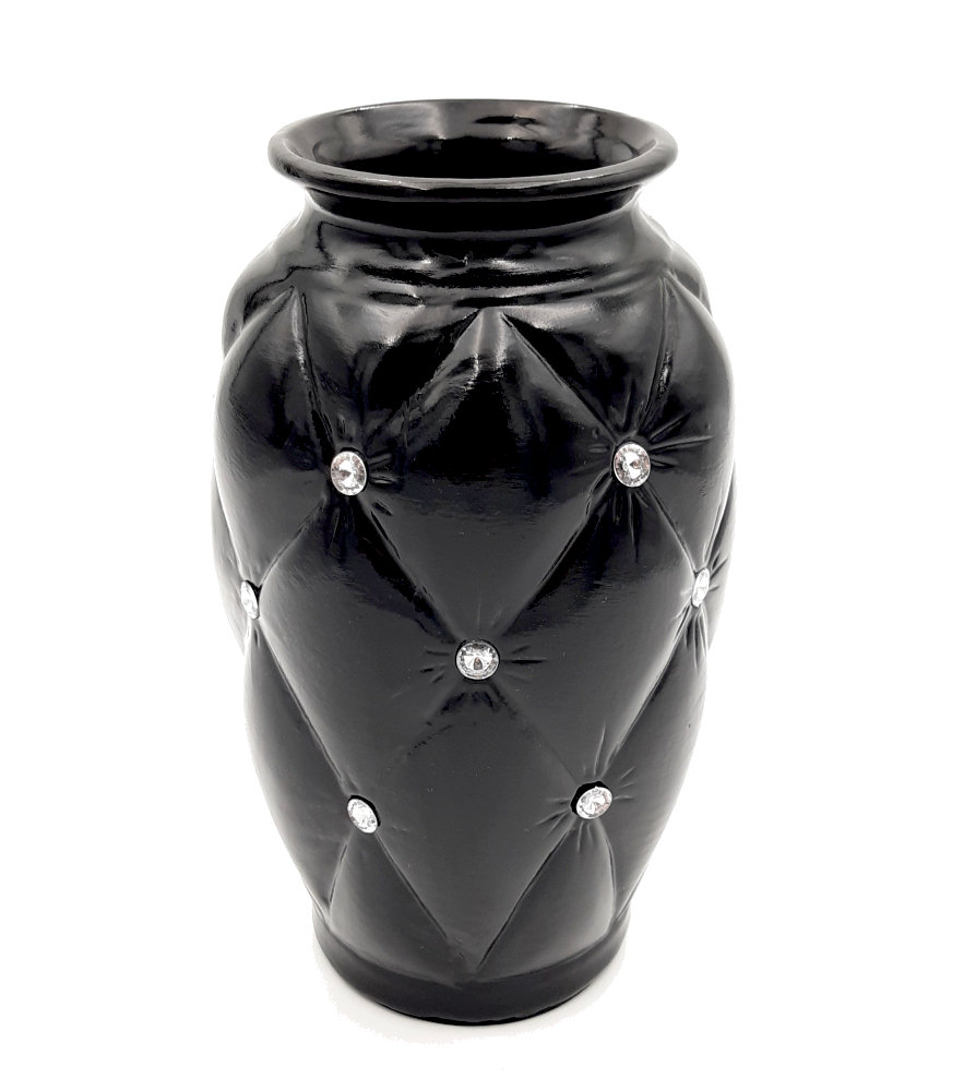 Wazon ceramiczny z kryształkami glamour czarny okrągły waza pikowany 24 cm