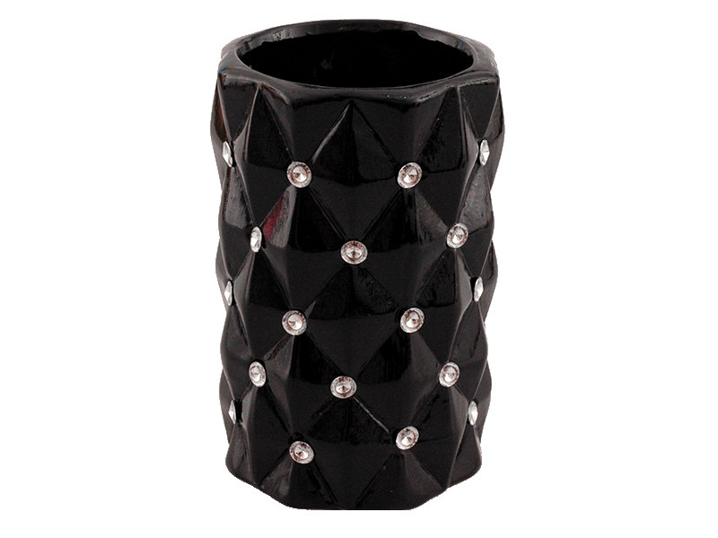 Zoom   Wazon ceramiczny z kryształkami glamour czarny okrągły pikowany 18 cm