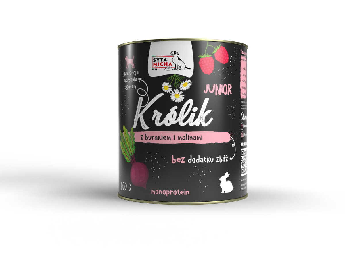 SYTA MICHA Karma mokra dla szczeniąt Królik z Burakiem i Malinami 800g