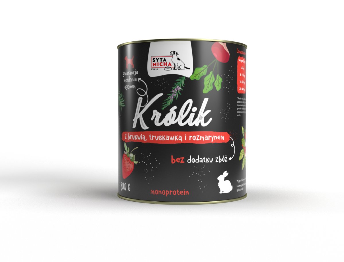 SYTA MICHA Karma mokra dla psa Królik z Brukwią 800g