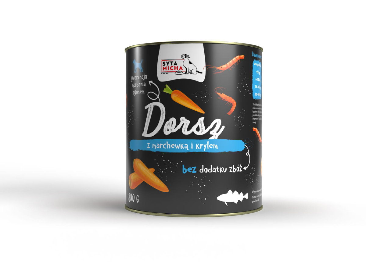 SYTA MICHA Karma mokra dla psa Dorsz z Marchewką 800g
