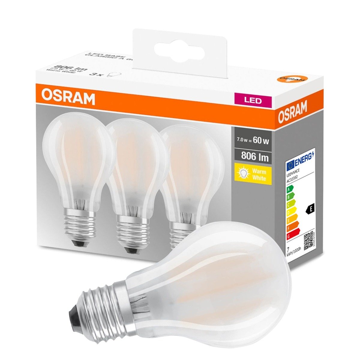 Osram Żarówka LED E27 7W, 806 lumenów, zestaw 3 szt.