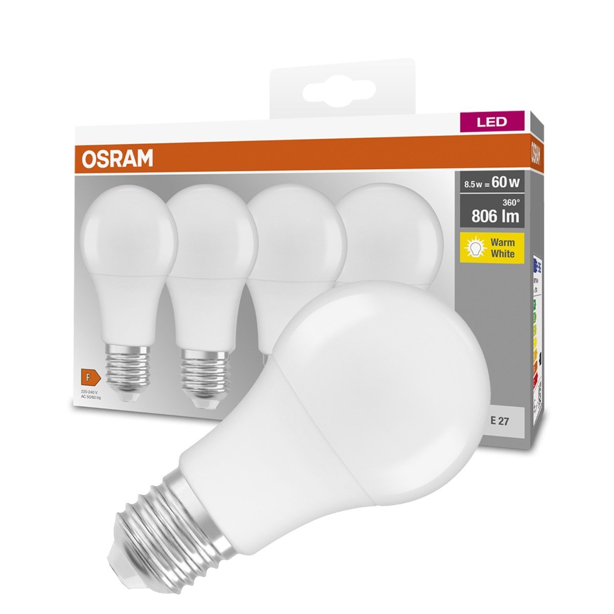 Osram ZESTAW 4x LED Żarówka A60 E27/9W/230V 2700K -