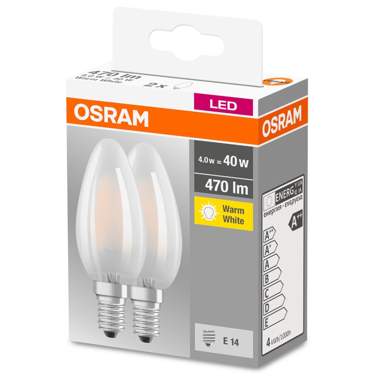Osram Żarówka LED 4058075803947 E14 4 W = 40 W 470 lm 2700 K ciepła biel 230 V 10000 h 2 szt