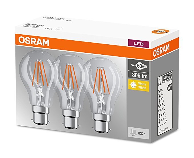 OSRAM Żarówka LED filament B22d 7W, ciepła biel, 3 szt.