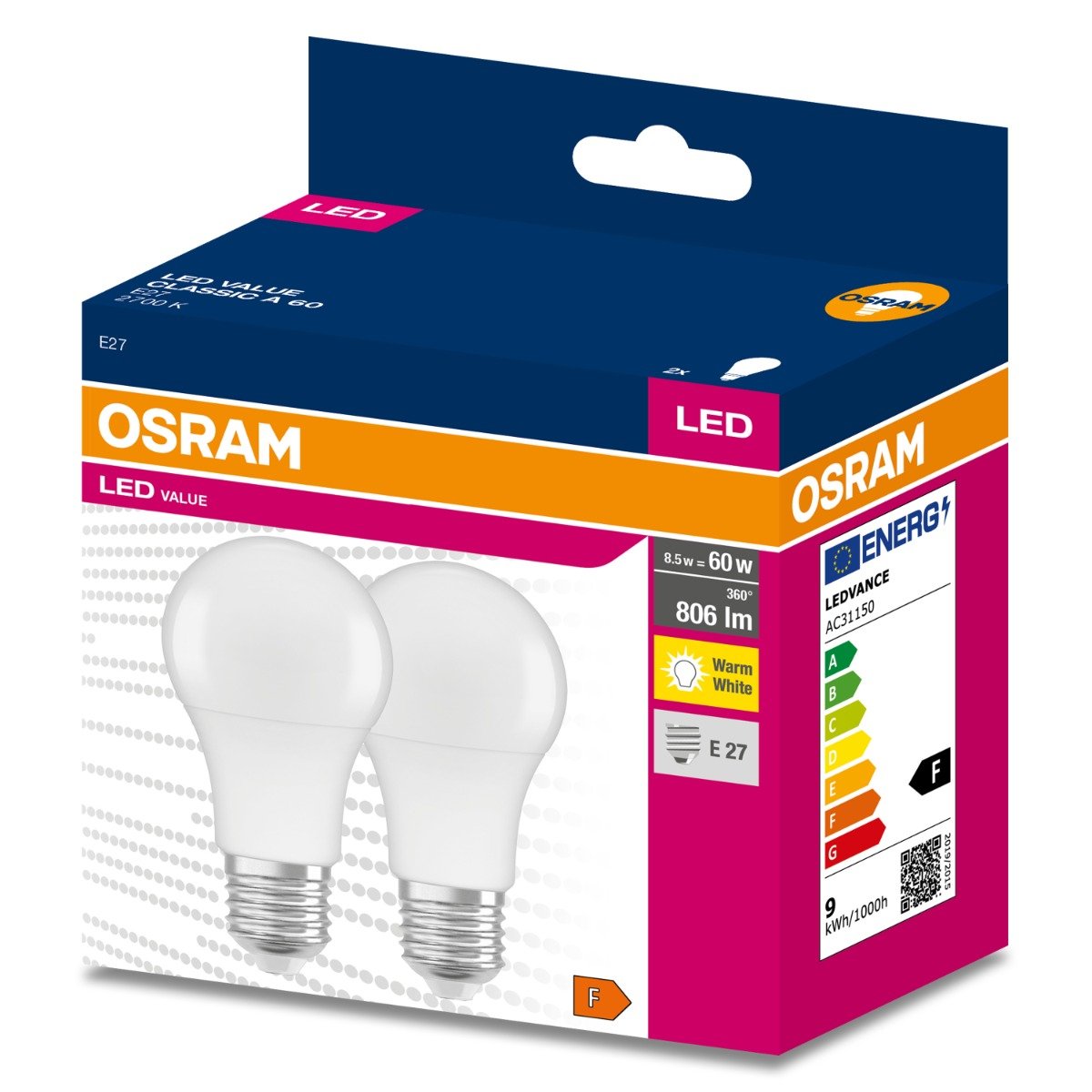Żarówka LED 2 szt. E27 8,5 W = 60 W 806 lm Ciepła biel Osram