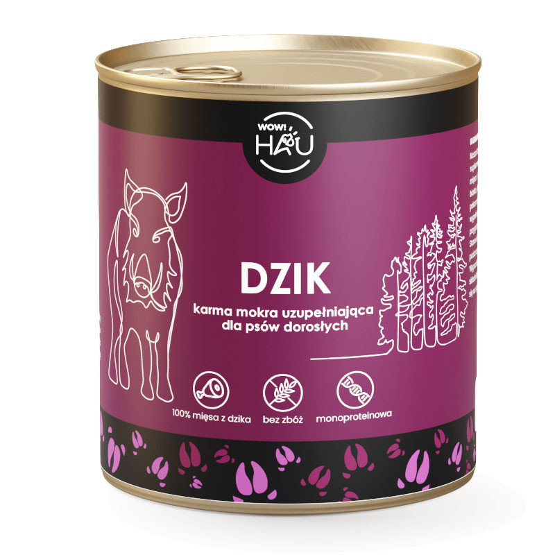 WOW HAU Mokra karma BARF Dzik 100% 850g
