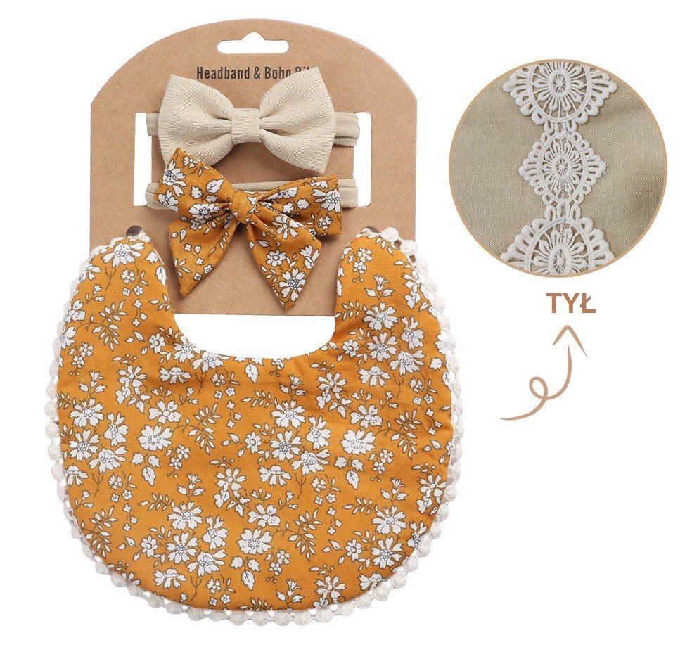 Zestaw Dwustronny Śliniaczek I Opaski W Stylu Vintage/Boho