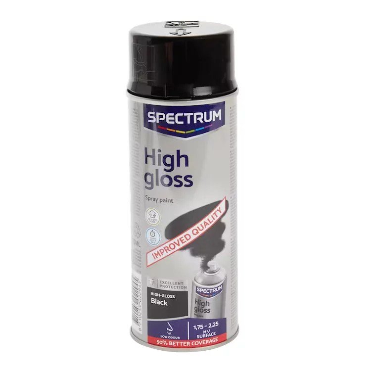 Farba w sprayu wysoki połysk 400 ml czarna ulepszona formuła