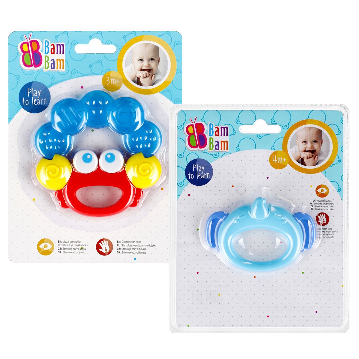 Zestaw niemowlęcy grzechotka + gryzak krab, zabawka edukacyjna BamBam Uniwersalny