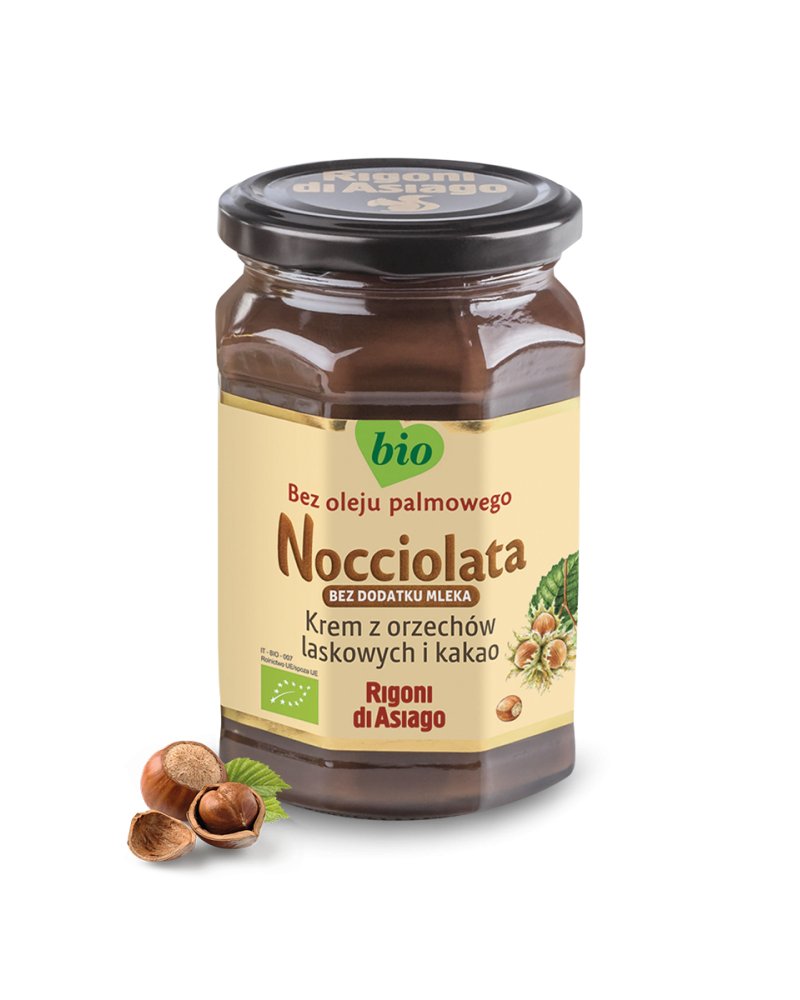 RdA Nocciolata ( bez laktozy) BIO - krem z orzechów laskowych (19,5%) i kakao (11%) bez dodatku mleka 250g