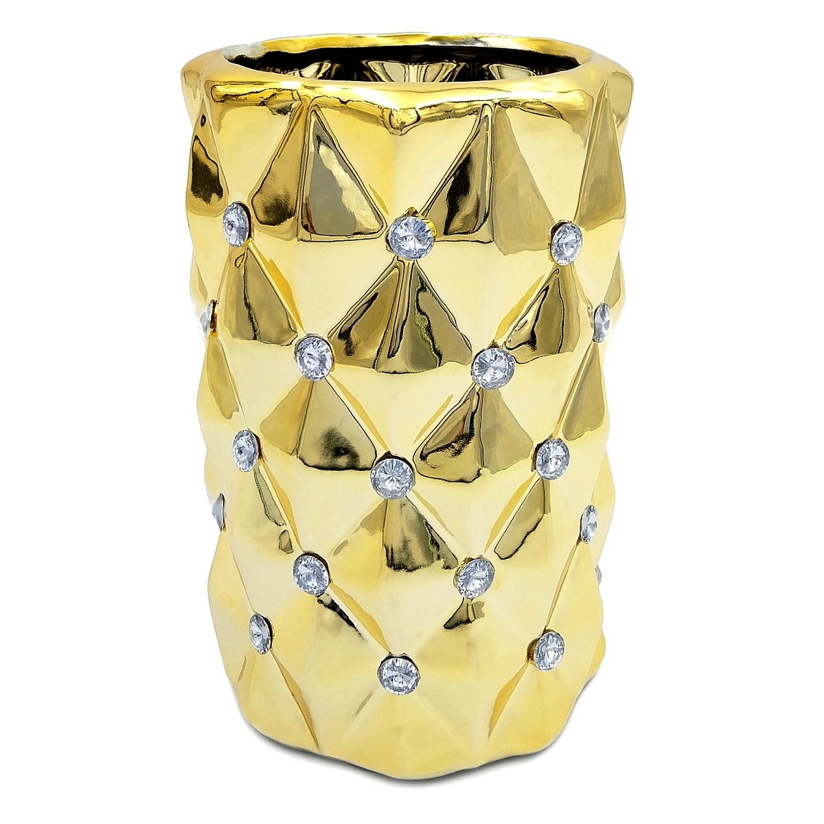 Wazon ceramiczny złoty z kryształkami glamour okrągły pikowany 17 cm