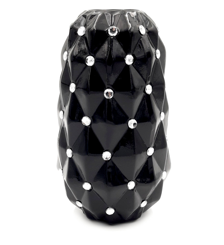 Zoom     Wazon ceramiczny z kryształkami glamour czarny okrągły pikowany 24 cm