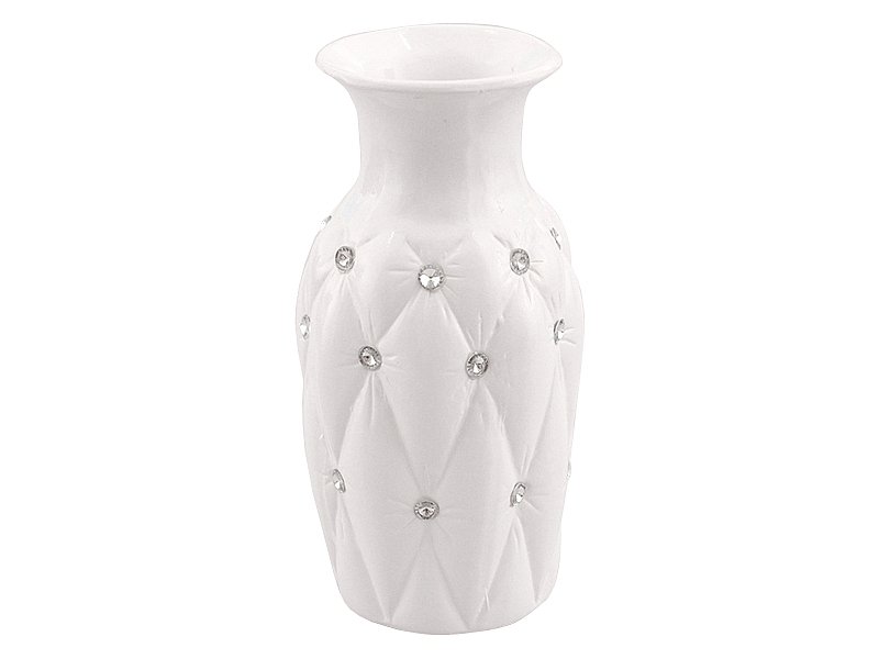 Wazon ceramiczny z kryształkami glamour biały okrągły pikowany ludwik 24 cm