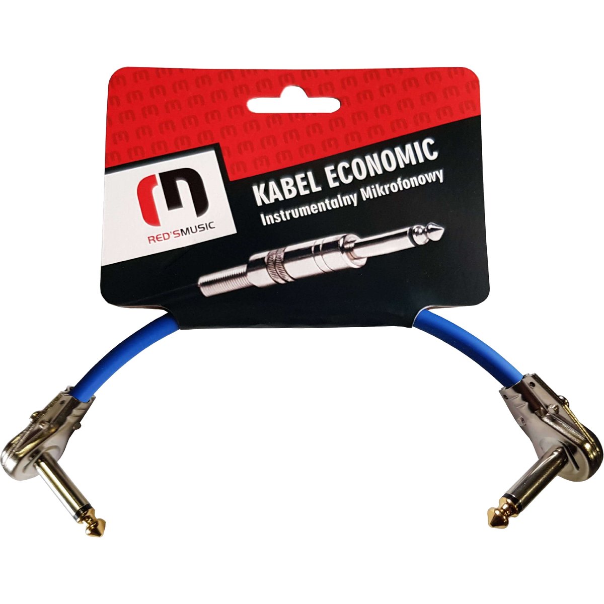 Kabel przewód patch kątowy Jack 6,3 mm 15 cm niebieski Red's Music