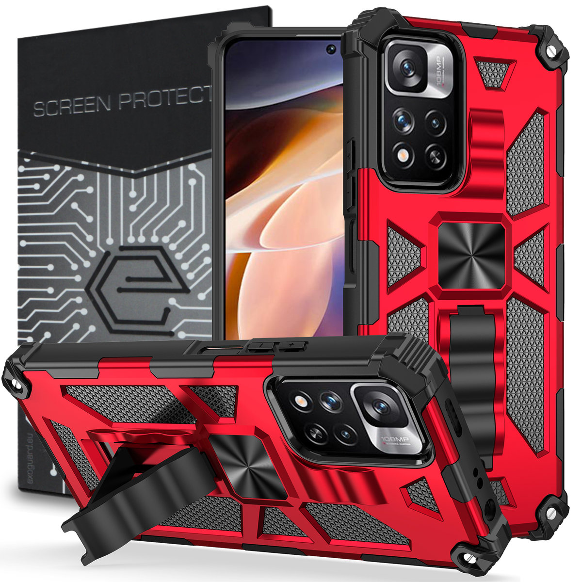 ETUI EXOGUARD MILITARY + SZKŁO - XIAOMI REDMI NOTE 11 PRO / PRO 5G - PANCERNE CASE OBUDOWA FUTERAŁ