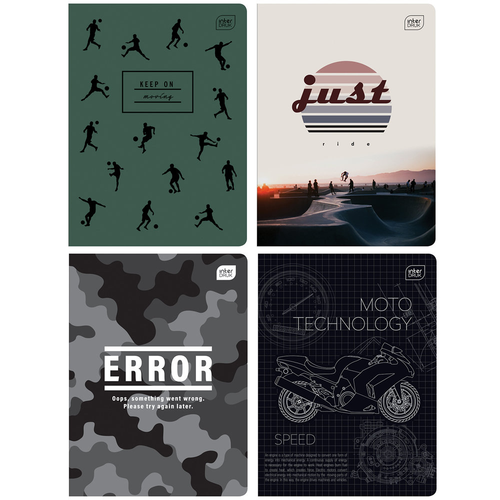 4 X ZESZYT A5, 60 KARTEK, KRATKA Z MARGINESEM, INTERDRUK TRENDS DLA CHŁOPCA