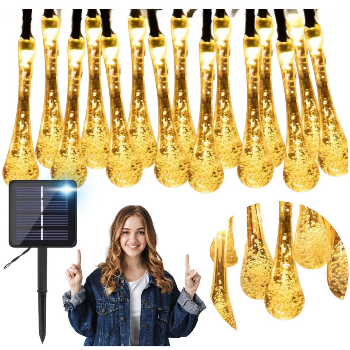 Girlanda Solarna Ogrodowa Sople Ciepły Biały