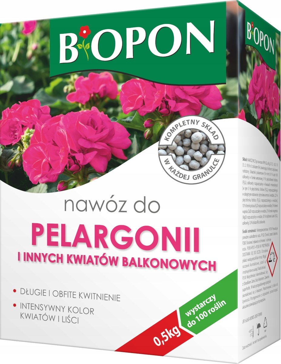 Nawóz Do Pelargonii I Innych Kwiatów Balkonowych Granulat 0,5Kg Biopon