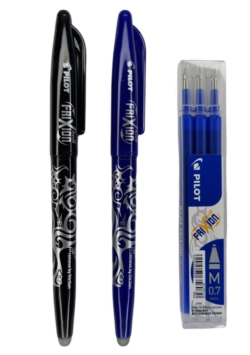 Zestaw 2x długopis zmazywalny PILOT Frixion niebieski i czarny 0,7+ 3 wkłady niebieskie 0,7