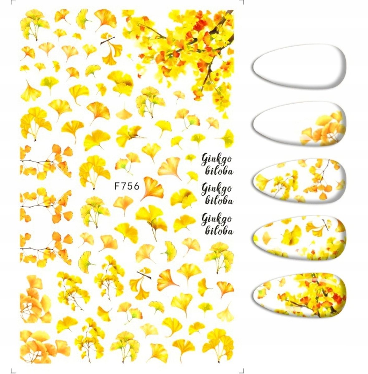 Naklejki Do Zdobienia Paznokci Wzory Miłorząb F-756