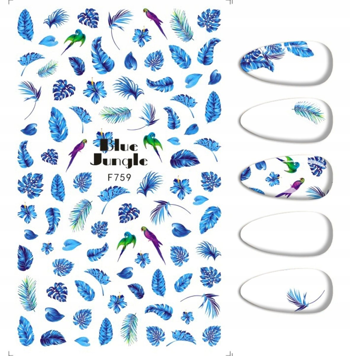 Naklejki Do Zdobienia Paznokci Wzory Papuga Liście F-759