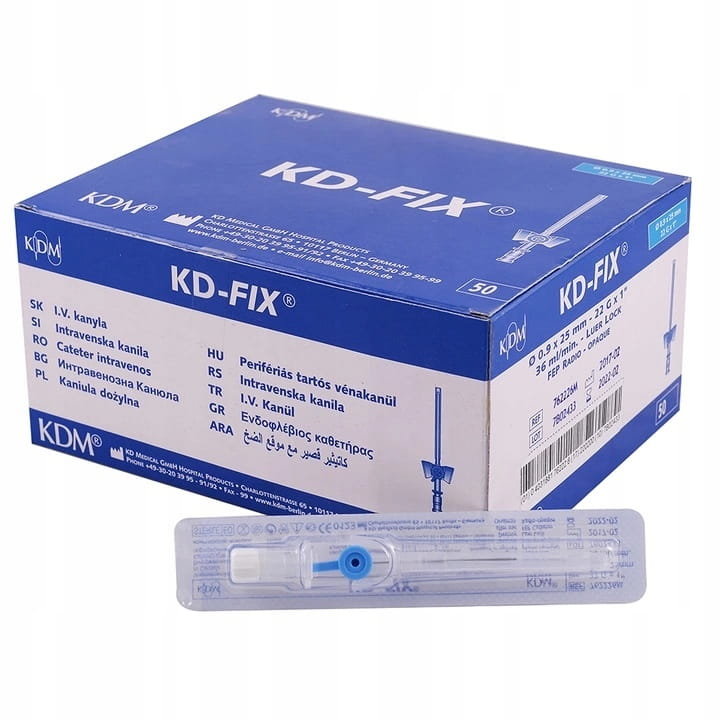 KDM - Kaniule KD-FIX G22 0,9, Niebieskie, 50 szt.