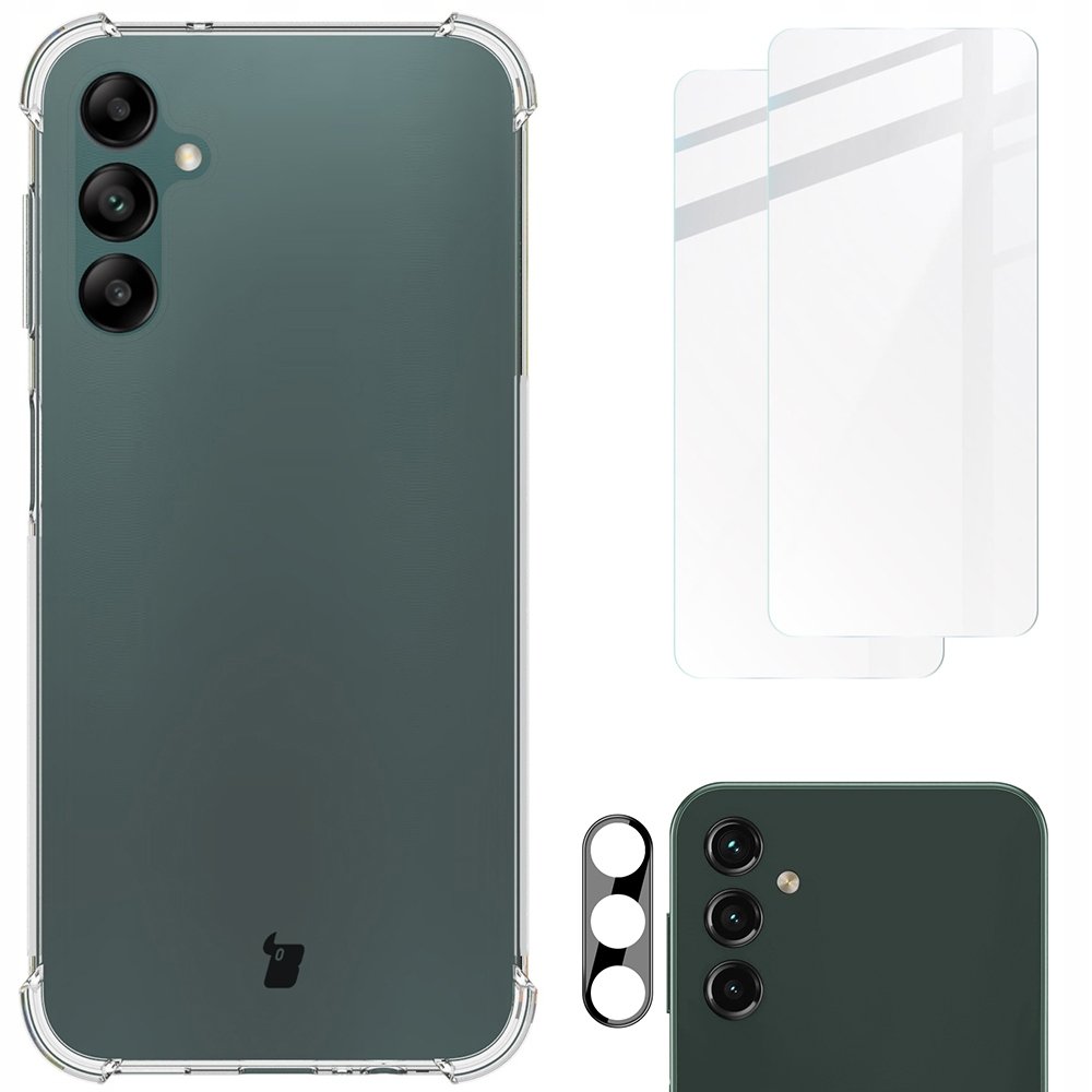 Bizon Etui + 2x szkło + obiektyw Case Clear Pack do Samsung Galaxy A14 5G, przezroczyste