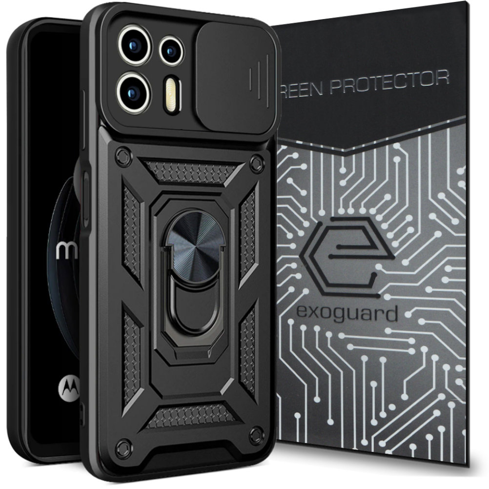 Etui Exoguard Camshield + Szkło - Motorola Moto Edge 20 Lite - Pancerne Case Obudowa Futerał Ring