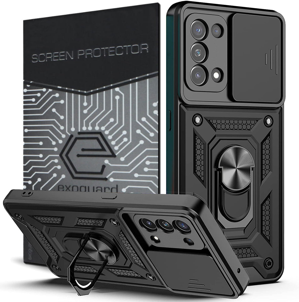 Etui Exoguard Camshield + Szkło - Oppo Reno 5 4G/5G - Pancerne Case Obudowa Futerał Ring