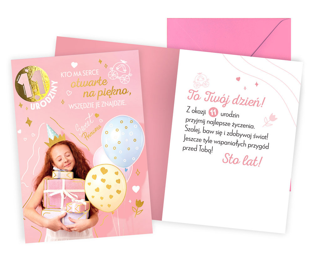 Karnet V-096 Urodziny 11 (Cyferki, Dziewczynka)