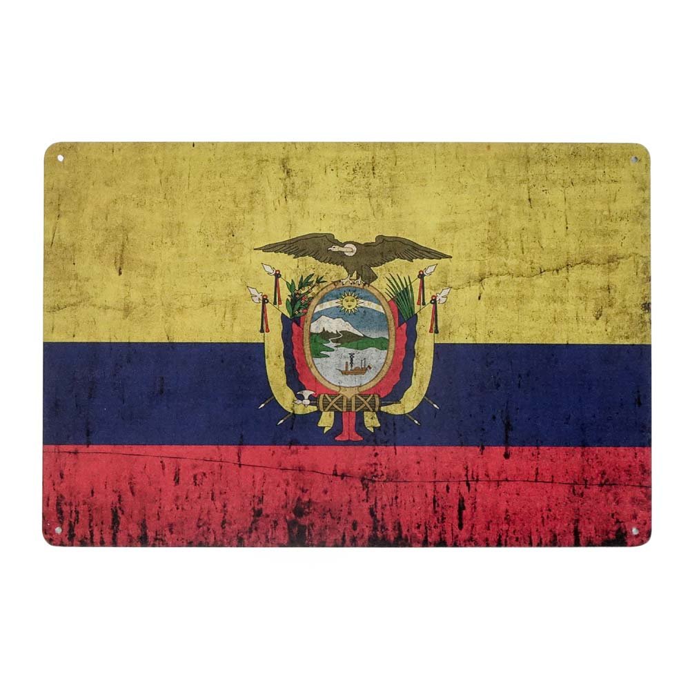 Plakat Tabliczka Dekoracyjna Metalowa Flaga Ekwadoru